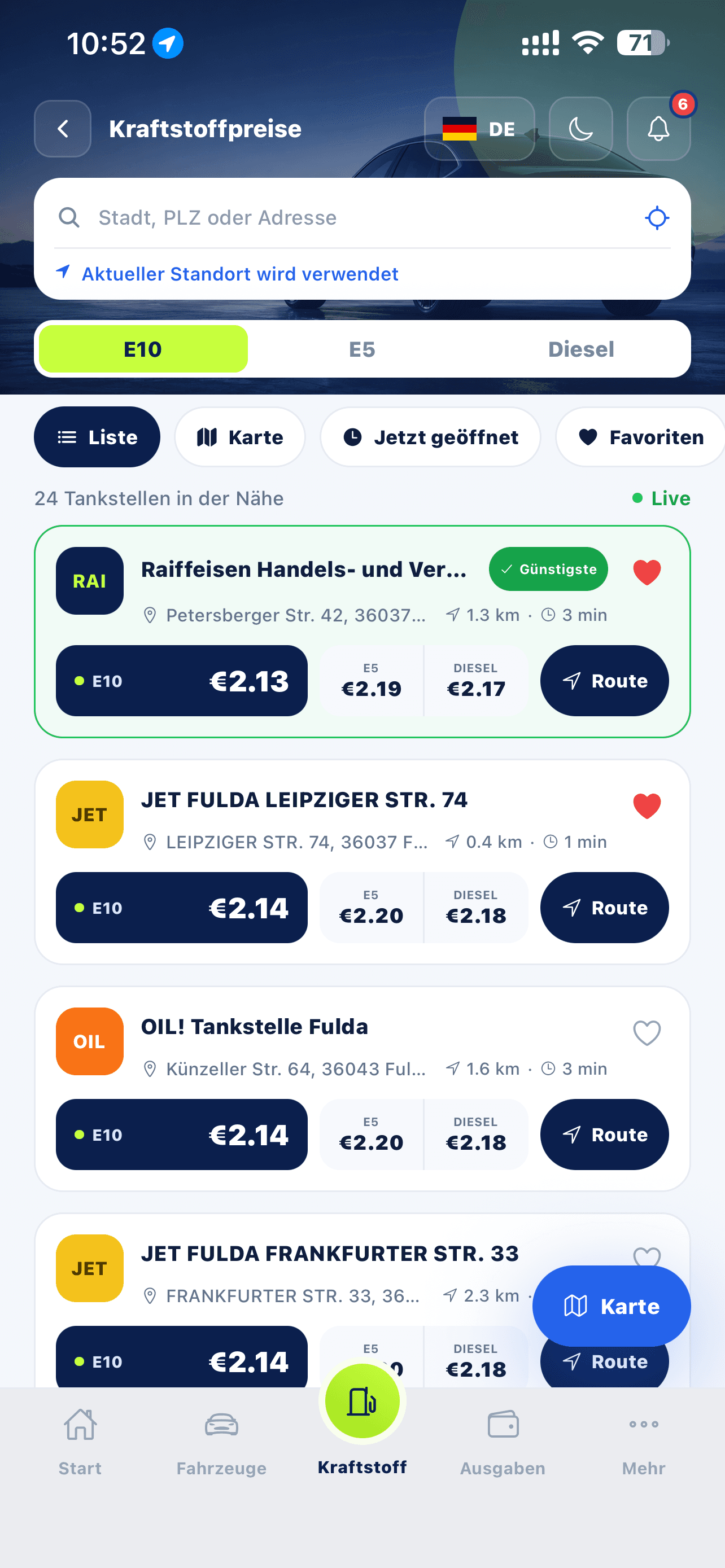 Find the cheapest fuel nearby